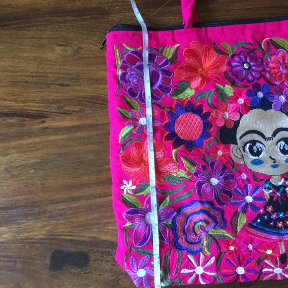 NWOT Baby Frida Frieda Kahlo Embroidered Tote Bag Magenta Pink - Picture 8 of 10